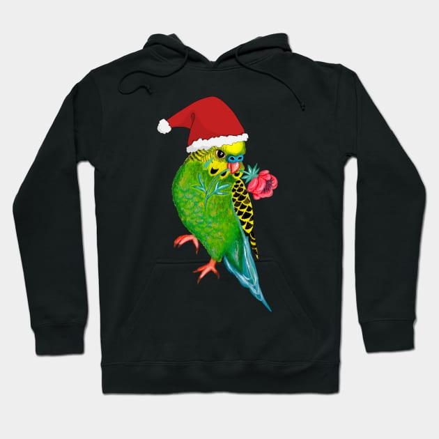 Cute Christmas Budgie Parrot with Santa Hat Hoodie by IvyLilyArt